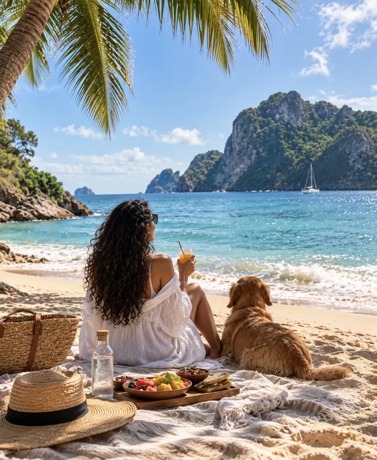 A relaxing beach picnic and ocean view